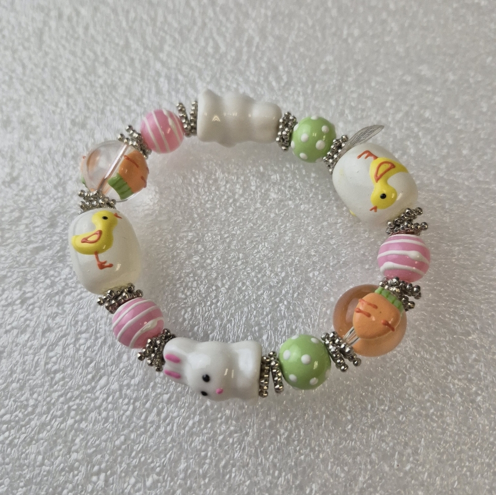 Two’s Company Easter Bracelet – Chicks, Bunnies & Carrots Beaded Stretch